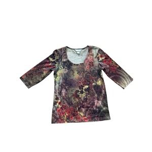 Y2K Fairy Christopher & Banks Floral Embellished Top Womens Small 3/4 Sleeve